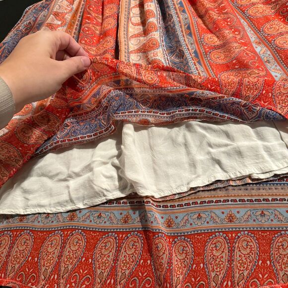 Miss Me Boho Paisley High-Low Dress Size M Orange Rust Smocked Lace Back Western - Picture 3 of 9